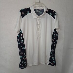 IZOD Golf Womens Polo Shirt XXL White Seashell Print Short Sleeve Collared